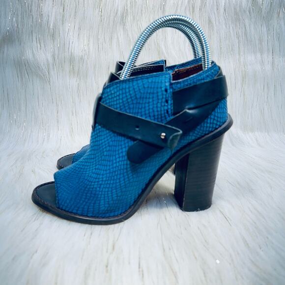 Sixty Seven Lillian Shootie Heeled Booties Boots Open Toe Leather Blue Sz 38 - Picture 5 of 10